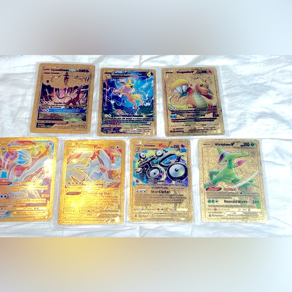 Gold Fan Made! Pokemon Cards Lot Of 7 Cards Lugia, Dragonite, Jolteon & More!